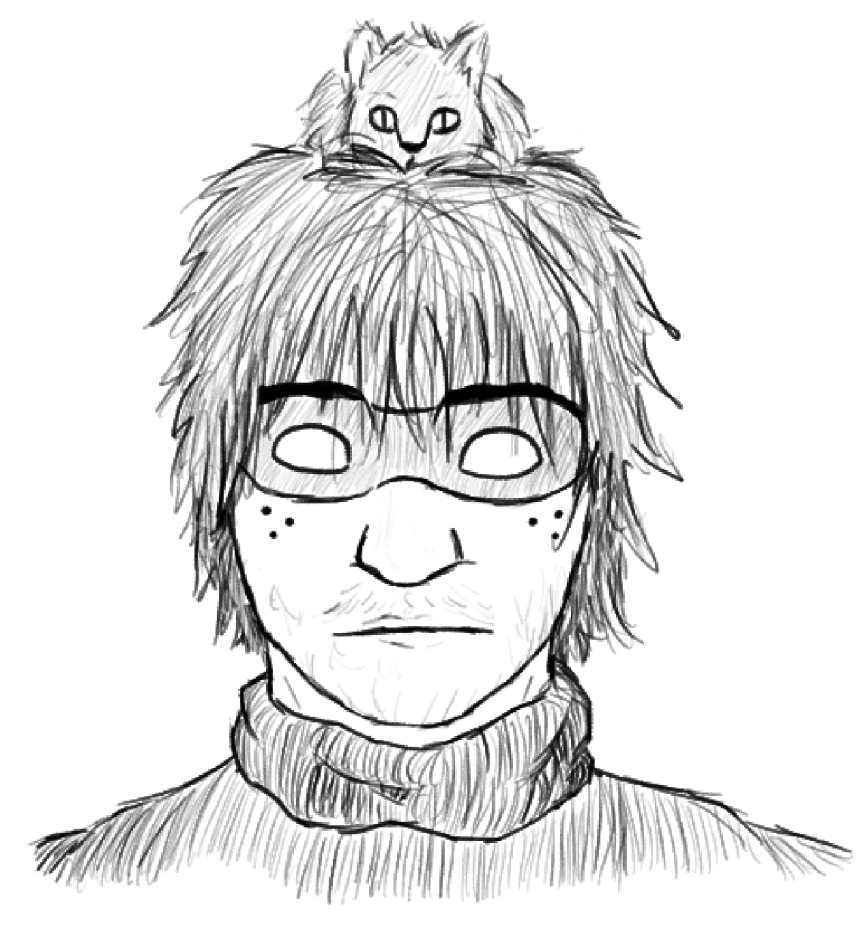 my main OC 'Gezellig' with my other OC, Myra (a kitten) perched on their head
