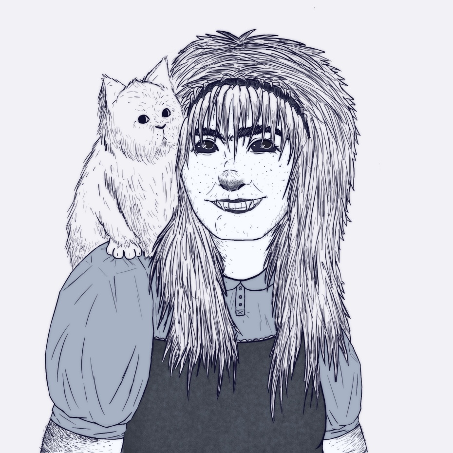 my OC, Jackie, with my other OC, Myra (a kitten) on her shoulder